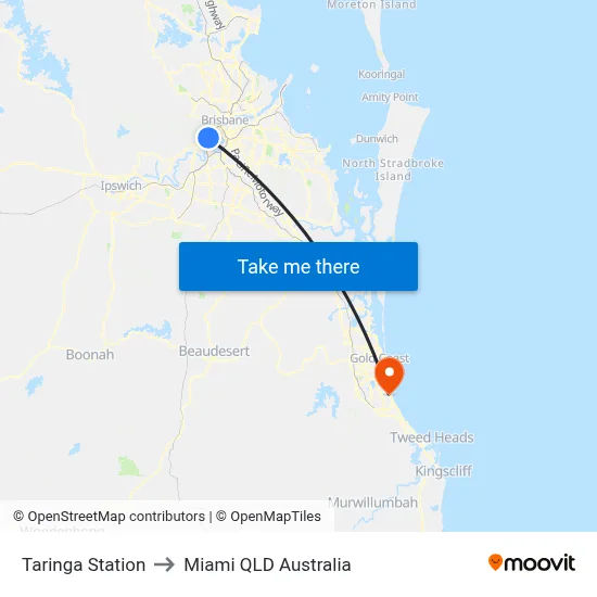 Taringa Station to Miami QLD Australia map