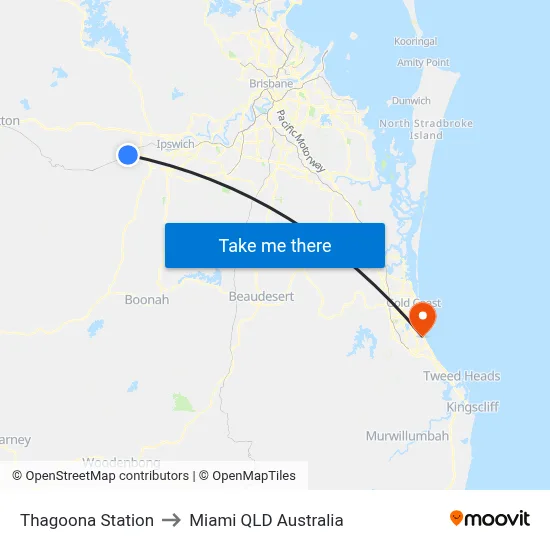 Thagoona Station to Miami QLD Australia map