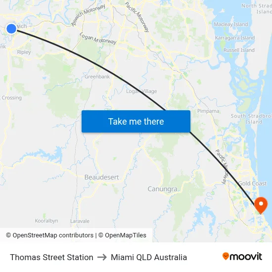 Thomas Street Station to Miami QLD Australia map
