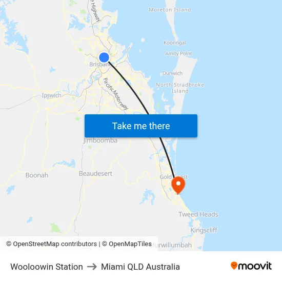 Wooloowin Station to Miami QLD Australia map