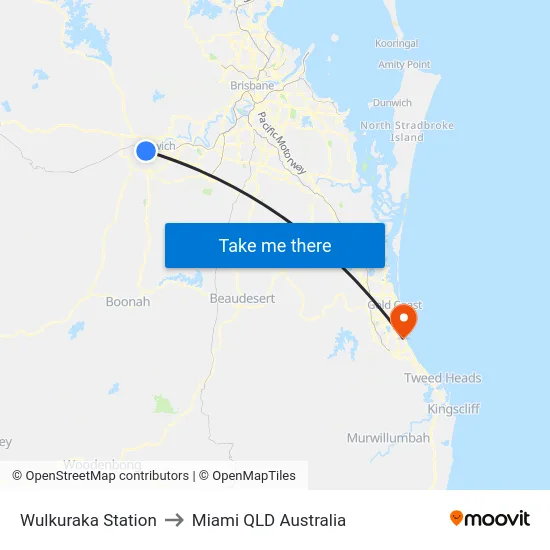 Wulkuraka Station to Miami QLD Australia map