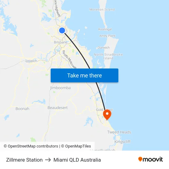 Zillmere Station to Miami QLD Australia map