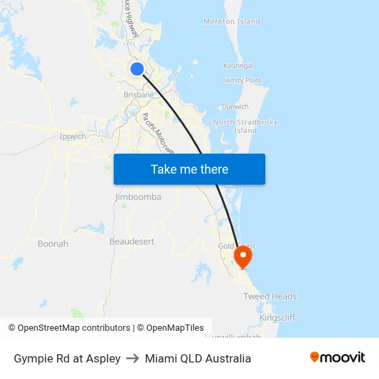 Gympie Rd at Aspley to Miami QLD Australia map