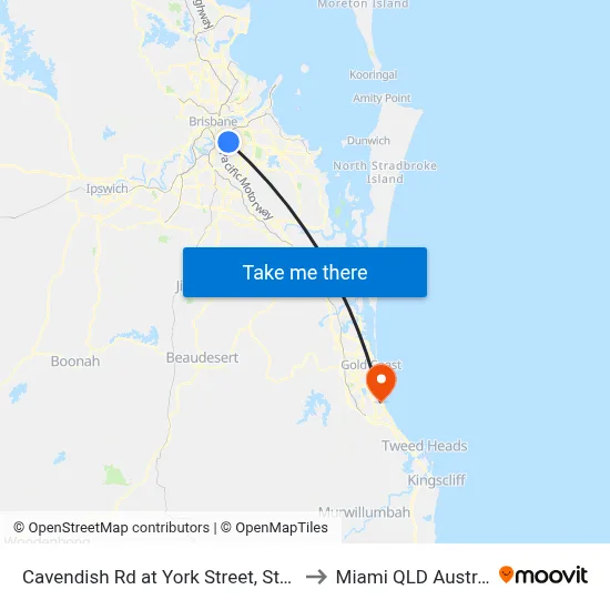 Cavendish Rd at York Street, Stop 29 to Miami QLD Australia map