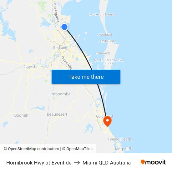 Hornibrook Hwy at Eventide to Miami QLD Australia map