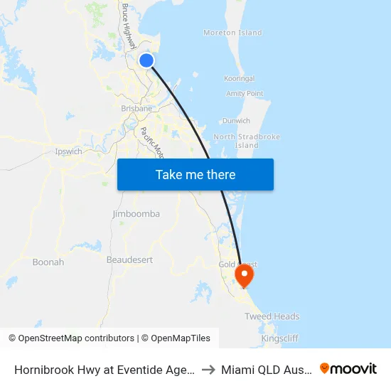 Hornibrook Hwy at Eventide Aged Home to Miami QLD Australia map