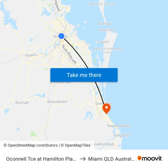 Oconnell Tce at Hamilton Place to Miami QLD Australia map