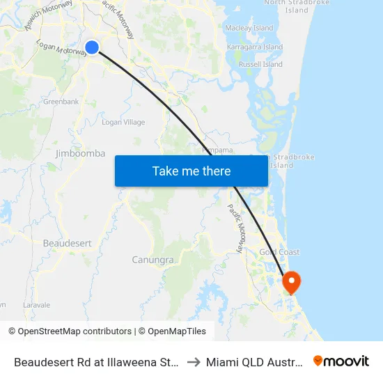 Beaudesert Rd at Illaweena Street to Miami QLD Australia map