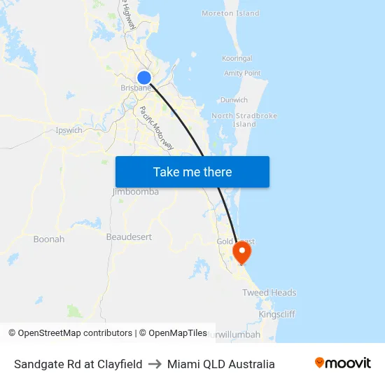 Sandgate Rd at Clayfield to Miami QLD Australia map
