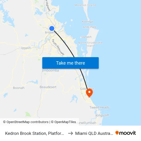 Kedron Brook Station, Platform 1 to Miami QLD Australia map