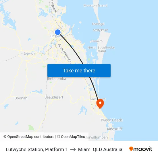 Lutwyche Station, Platform 1 to Miami QLD Australia map