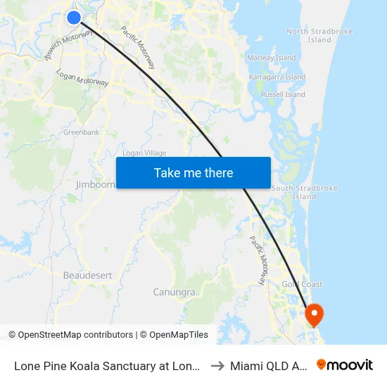 Lone Pine Koala Sanctuary at Lone Pine, Stop 42 to Miami QLD Australia map