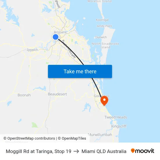 Moggill Rd at Taringa, Stop 19 to Miami QLD Australia map