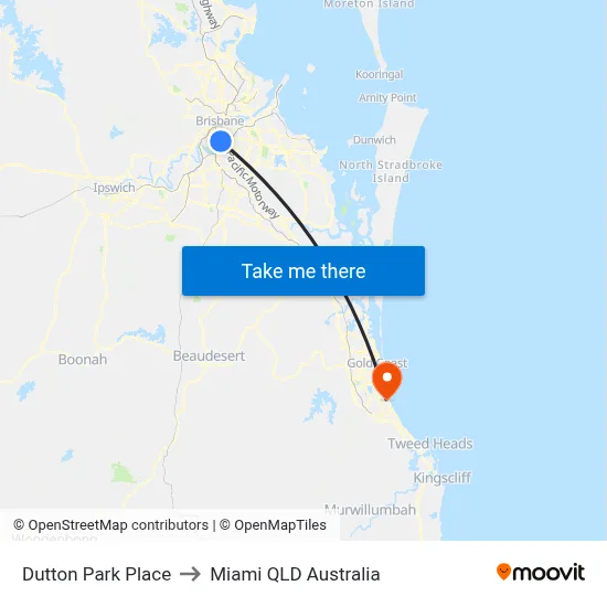 Dutton Park Place to Miami QLD Australia map