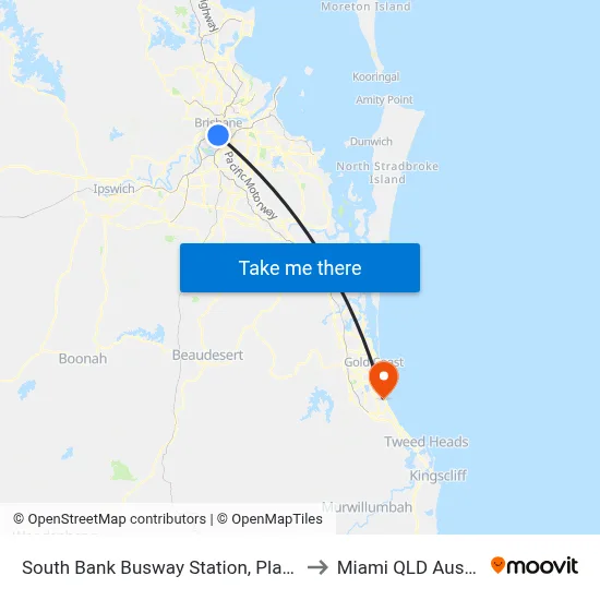 South Bank Busway Station, Platform 2 to Miami QLD Australia map