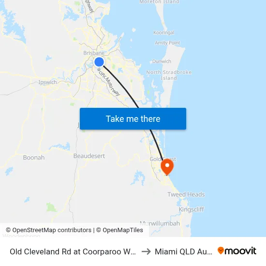 Old Cleveland Rd at Coorparoo West Stop 19 to Miami QLD Australia map