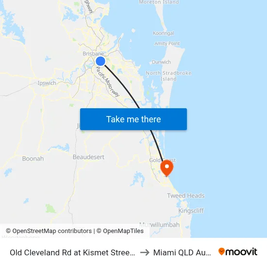Old Cleveland Rd at Kismet Street, Stop 26 to Miami QLD Australia map