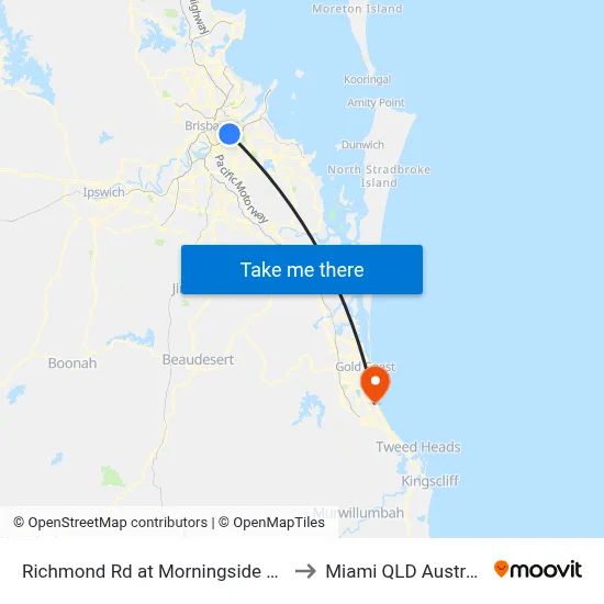 Richmond Rd at Morningside East to Miami QLD Australia map