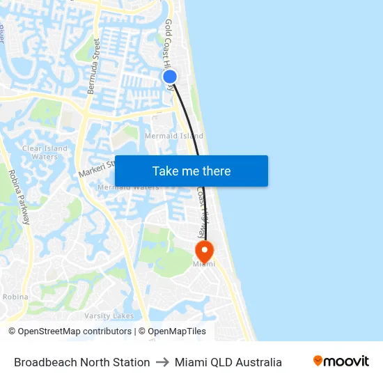 Broadbeach North Station to Miami QLD Australia map