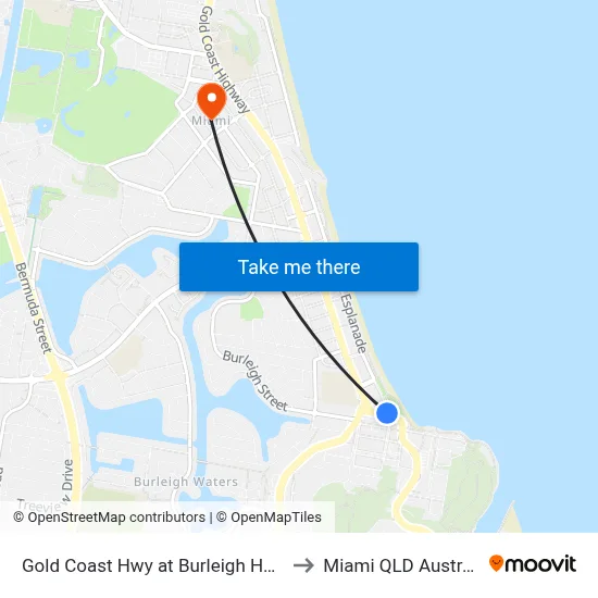 Gold Coast Hwy at Burleigh Heads to Miami QLD Australia map