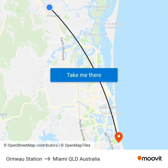 Ormeau Station to Miami QLD Australia map