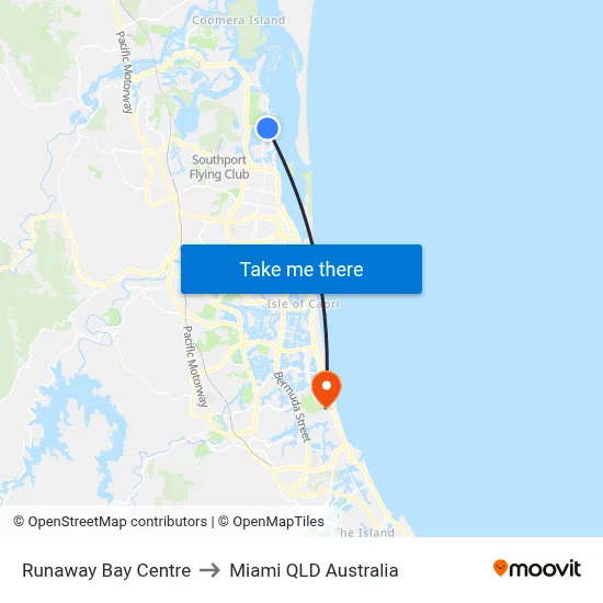 Runaway Bay Centre to Miami QLD Australia map