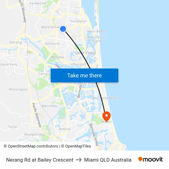 Nerang Rd at Bailey Crescent to Miami QLD Australia map