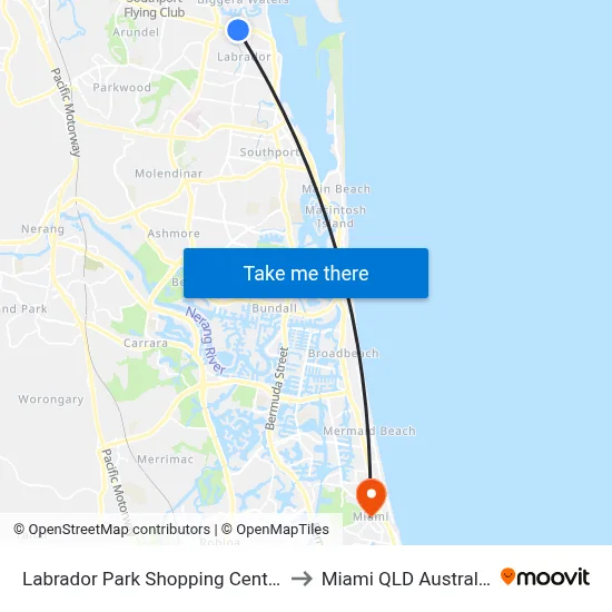 Labrador Park Shopping Centre to Miami QLD Australia map