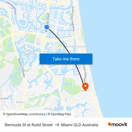 Bermuda St at Rudd Street to Miami QLD Australia map
