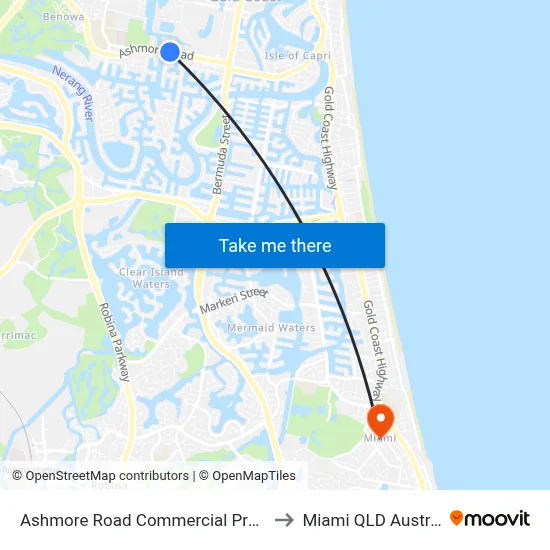 Ashmore Road Commercial Precinct to Miami QLD Australia map