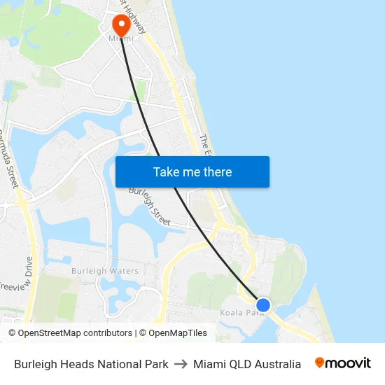 Burleigh Heads National Park to Miami QLD Australia map