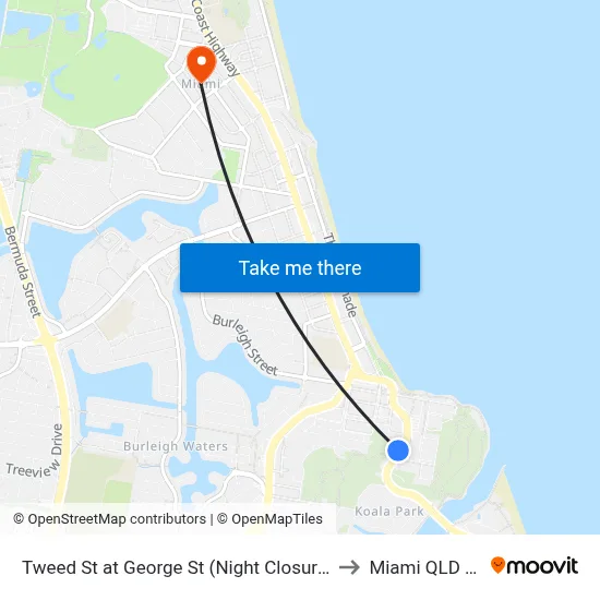 Tweed St at George St (Night Closures 8th Feb-2nd Mar) to Miami QLD Australia map