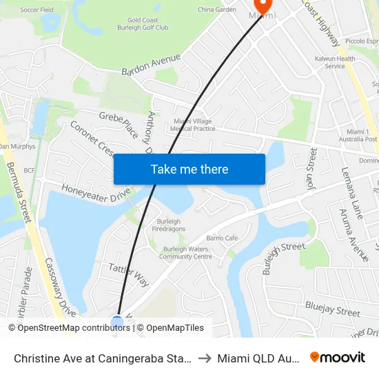 Christine Ave at Caningeraba State School to Miami QLD Australia map