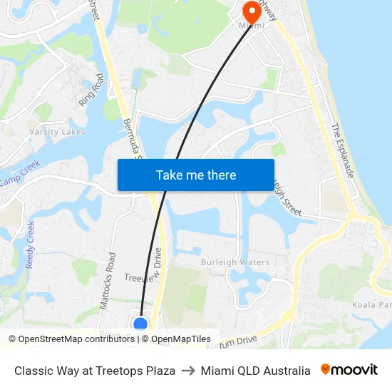 Classic Way at Treetops Plaza to Miami QLD Australia map