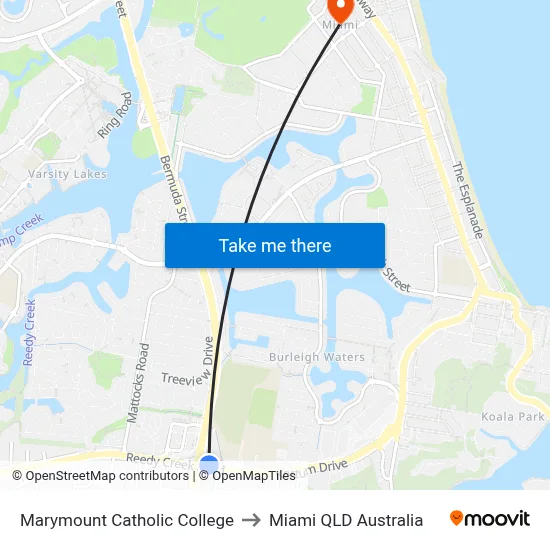 Marymount Catholic College to Miami QLD Australia map