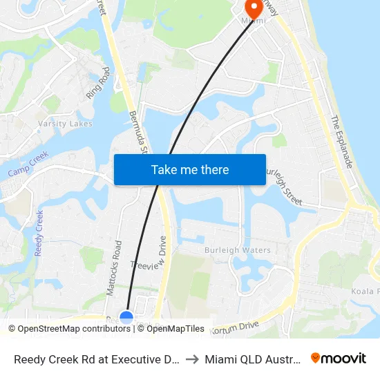 Reedy Creek Rd at Executive Drive to Miami QLD Australia map