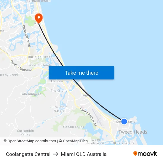 Coolangatta Central to Miami QLD Australia map
