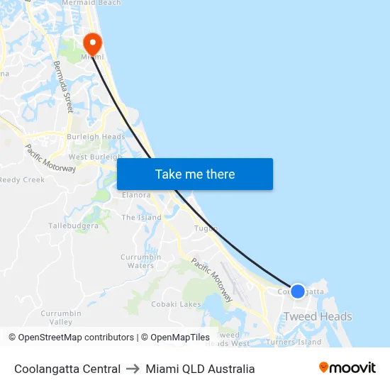 Coolangatta Central to Miami QLD Australia map