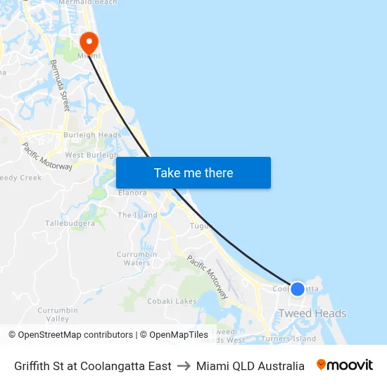 Griffith St at Coolangatta East to Miami QLD Australia map