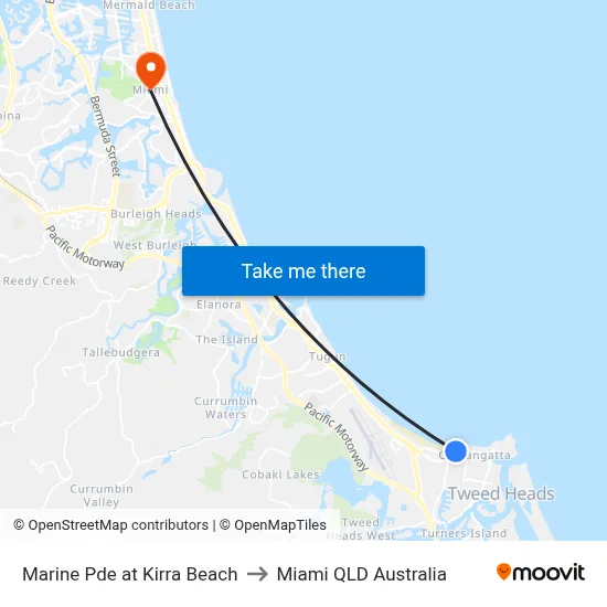 Marine Pde at Kirra Beach to Miami QLD Australia map