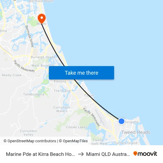 Marine Pde at Kirra Beach Hotel to Miami QLD Australia map