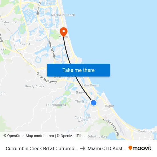 Currumbin Creek Rd at Currumbin RSL to Miami QLD Australia map