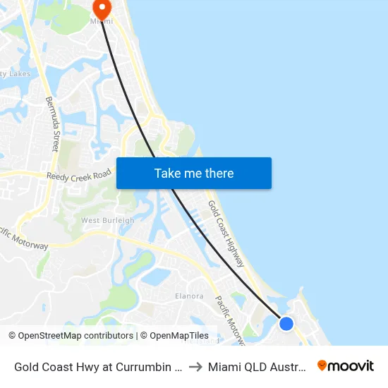 Gold Coast Hwy at Currumbin Hill to Miami QLD Australia map