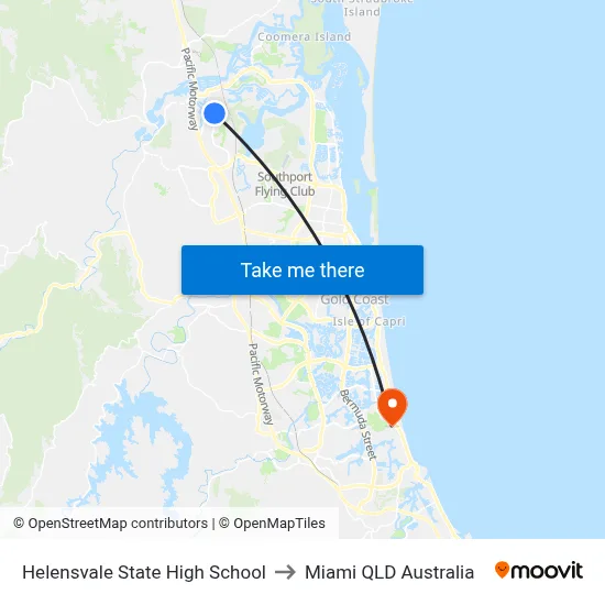 Helensvale State High School to Miami QLD Australia map