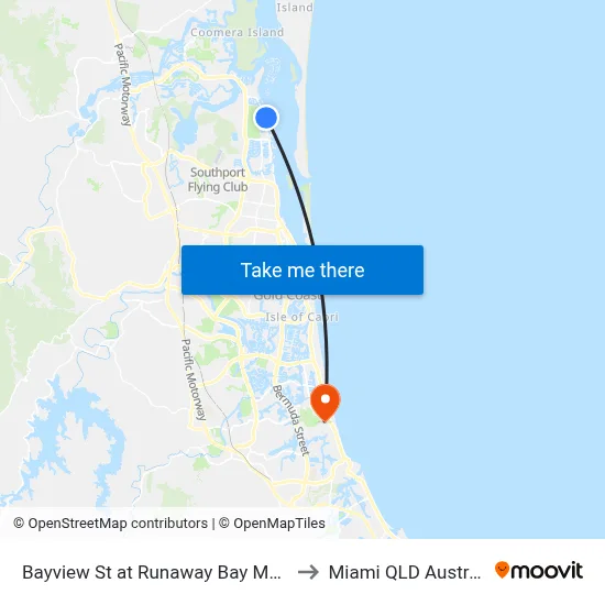 Bayview St at Runaway Bay Marina to Miami QLD Australia map