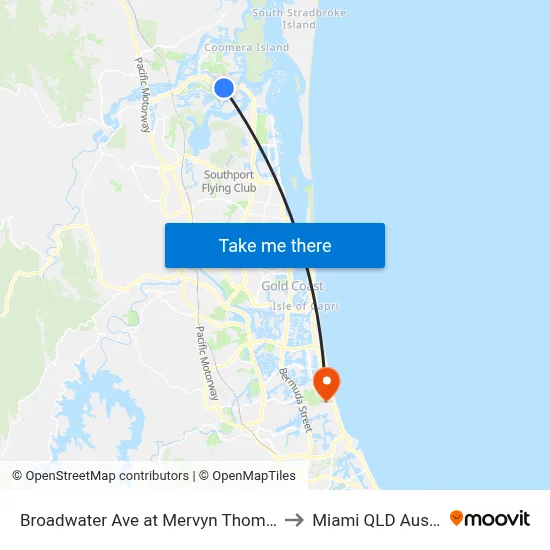 Broadwater Ave at Mervyn Thomas Drive to Miami QLD Australia map
