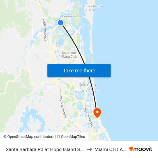 Santa Barbara Rd at Hope Island Shopping Centre to Miami QLD Australia map
