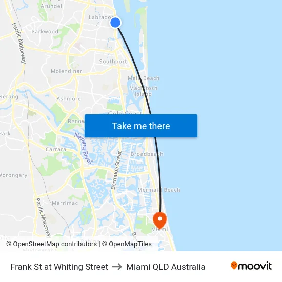 Frank St at Whiting Street to Miami QLD Australia map