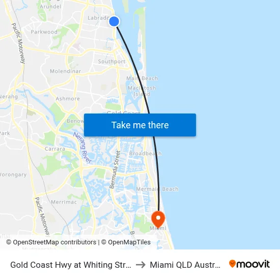 Gold Coast Hwy at Whiting Street to Miami QLD Australia map