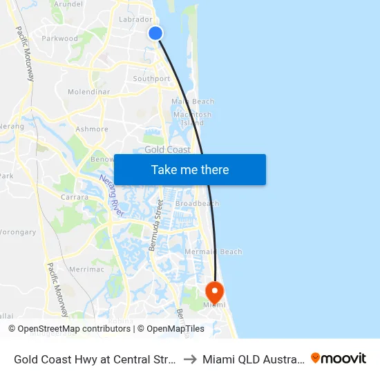 Gold Coast Hwy at Central Street to Miami QLD Australia map